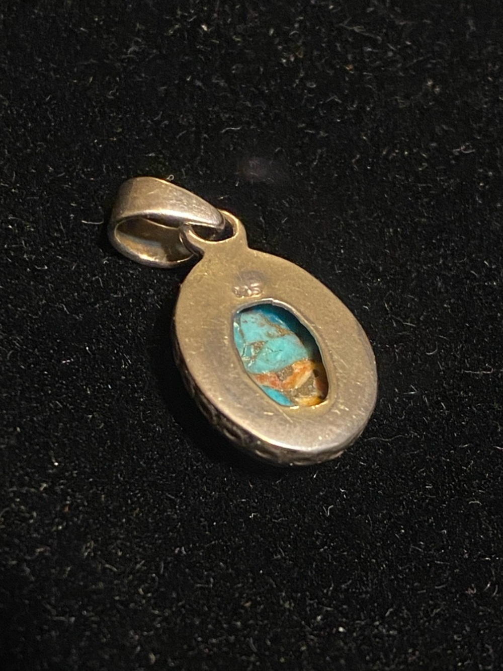 Vintage 925 Sterling Silver & Oyster Copper Turquoise Pendant - Picture 3 of 4